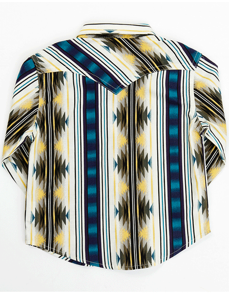 Wrangler 10PQ1290M Boys Toddler Long Sleeve Snap Shirt Aztec Print Multi back view. If you need any assistance with this item or the purchase of this item please call us at five six one seven four eight eight eight zero one Monday through Saturday 10:00a.m EST to 8:00 p.m EST