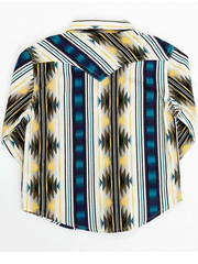Wrangler 10PQ1290M Boys Toddler Long Sleeve Snap Shirt Aztec Print Multi back view. If you need any assistance with this item or the purchase of this item please call us at five six one seven four eight eight eight zero one Monday through Saturday 10:00a.m EST to 8:00 p.m EST