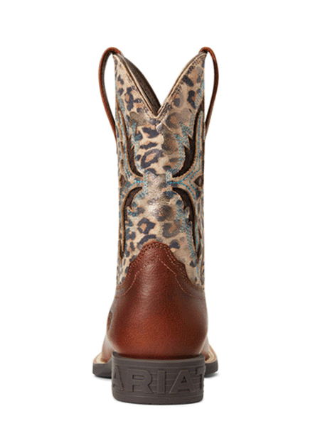Ariat 10040258 Youth Koel VentTek Western Boot Metallic Leopard Spiced Cider back view. If you need any assistance with this item or the purchase of this item please call us at five six one seven four eight eight eight zero one Monday through Saturday 10:00a.m EST to 8:00 p.m EST