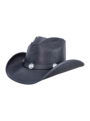 American Hat Makers CYCLONE Buffalo Band Leather Hat Black front and side view. If you need any assistance with this item or the purchase of this item please call us at five six one seven four eight eight eight zero one Monday through Saturday 10:00a.m EST to 8:00 p.m EST