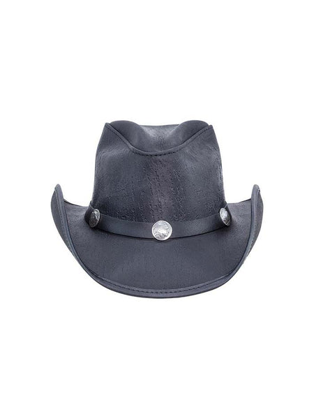 American Hat Makers CYCLONE Buffalo Band Leather Hat Black front view. If you need any assistance with this item or the purchase of this item please call us at five six one seven four eight eight eight zero one Monday through Saturday 10:00a.m EST to 8:00 p.m EST