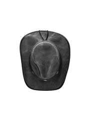 American Hat Makers CYCLONE Buffalo Band Leather Hat Black top view. If you need any assistance with this item or the purchase of this item please call us at five six one seven four eight eight eight zero one Monday through Saturday 10:00a.m EST to 8:00 p.m EST