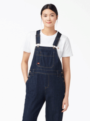 Dickies FB206DIB Womens Relaxed Fit Bib Overalls Dark Indigo alternate front view. If you need any assistance with this item or the purchase of this item please call us at five six one seven four eight eight eight zero one Monday through Saturday 10:00a.m EST to 8:00 p.m EST