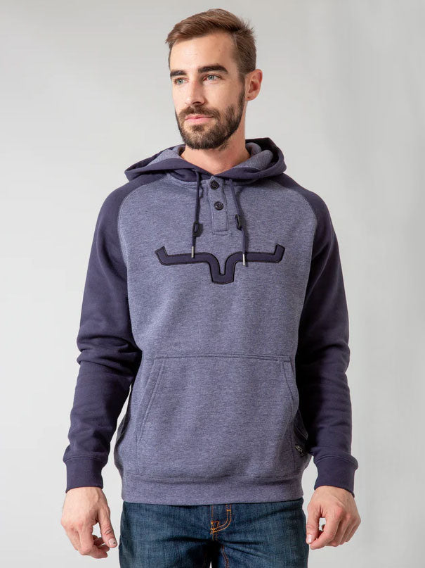 Kimes Ranch BLAZE 2 Mens Hoodie Navy front view. If you need any assistance with this item or the purchase of this item please call us at five six one seven four eight eight eight zero one Monday through Saturday 10:00a.m EST to 8:00 p.m EST