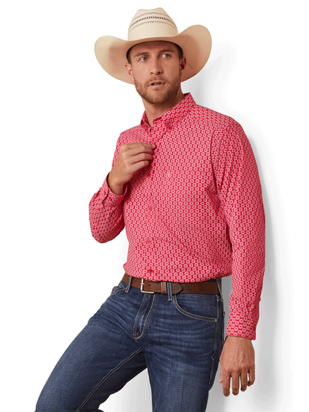 Ariat 10043917 Mens Neiko Classic Fit Shirt Rose Red front view. If you need any assistance with this item or the purchase of this item please call us at five six one seven four eight eight eight zero one Monday through Saturday 10:00a.m EST to 8:00 p.m EST
