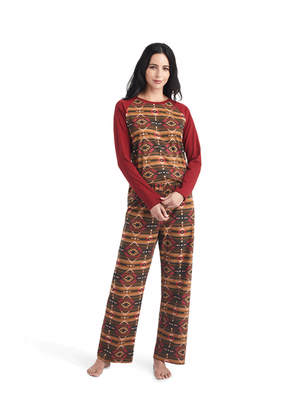 Ariat 10042604 Womens Long Sleeve Pajama Set Southwest Style Print Red front view. If you need any assistance with this item or the purchase of this item please call us at five six one seven four eight eight eight zero one Monday through Saturday 10:00a.m EST to 8:00 p.m EST