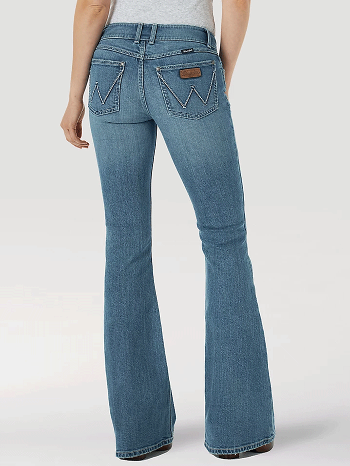 Wrangler 1009MWFNT Womens Retro Mae Mid-Rise Flare Jeans Tori front view. If you need any assistance with this item or the purchase of this item please call us at five six one seven four eight eight eight zero one Monday through Saturday 10:00a.m EST to 8:00 p.m EST
