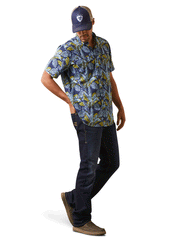 Ariat 10043427 Mens VentTEK Outbound Fitted Shirt Midsummer Night front and side view.If you need any assistance with this item or the purchase of this item please call us at five six one seven four eight eight eight zero one Monday through Saturday 10:00a.m EST to 8:00 p.m EST