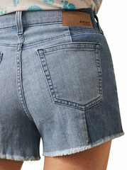 Ariat 10043204 Womens Jazmine Boyfriend Denim Short Blue Shades back close up. If you need any assistance with this item or the purchase of this item please call us at five six one seven four eight eight eight zero one Monday through Saturday 10:00a.m EST to 8:00 p.m EST