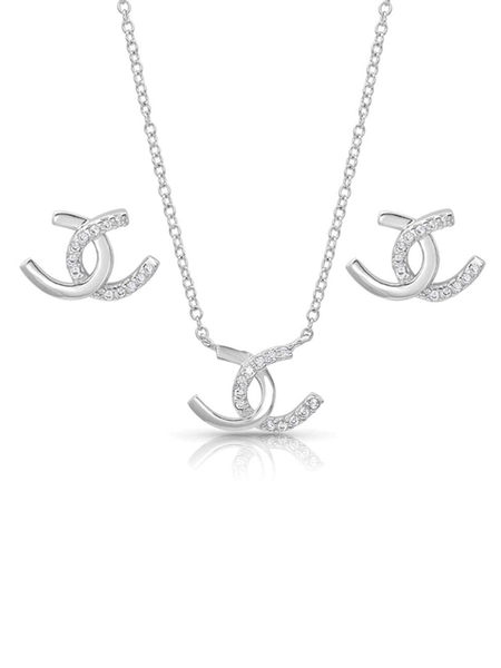 Montana Silversmiths JS4505 Womens Horseshoe Happiness Jewelry Set Silver front view. If you need any assistance with this item or the purchase of this item please call us at five six one seven four eight eight eight zero one Monday through Saturday 10:00a.m EST to 8:00 p.m EST