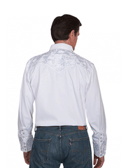 Scully P-634-WHT Mens Floral Tooled Embroidery Western Shirt White back view. If you need any assistance with this item or the purchase of this item please call us at five six one seven four eight eight eight zero one Monday through Saturday 10:00a.m EST to 8:00 p.m EST