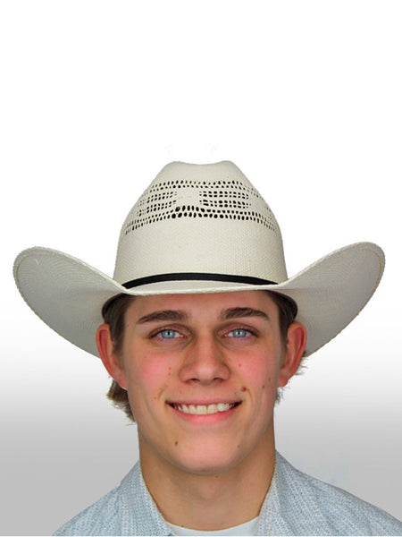 Dallas Hats PHO 01 Cattleman Bangora Straw Hat Natural front view on male model. If you need any assistance with this item or the purchase of this item please call us at five six one seven four eight eight eight zero one Monday through Saturday 10:00a.m EST to 8:00 p.m EST