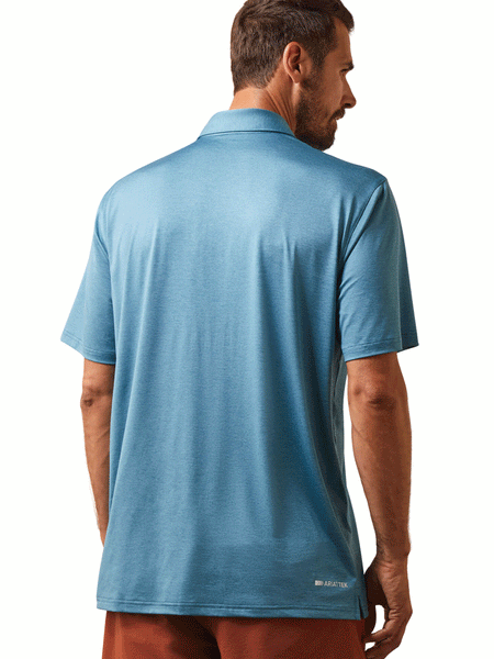 Ariat 10043573 Mens Charger 2.0 Polo Eurasian Teal back view. If you need any assistance with this item or the purchase of this item please call us at five six one seven four eight eight eight zero one Monday through Saturday 10:00a.m EST to 8:00 p.m EST