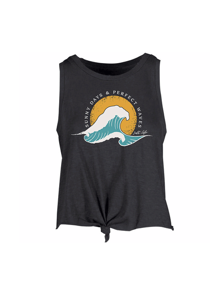 Salt Life SLJ10615 Womens Muscle Tank With Foil Screen Print Ebony front view. If you need any assistance with this item or the purchase of this item please call us at five six one seven four eight eight eight zero one Monday through Saturday 10:00a.m EST to 8:00 p.m EST