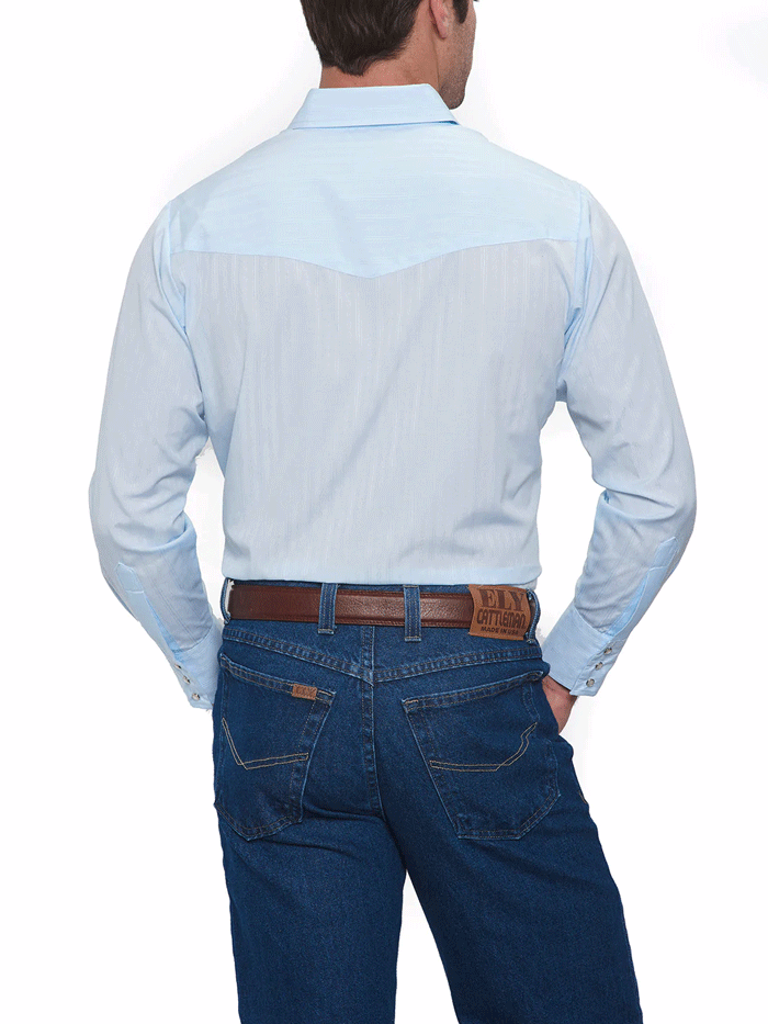 Ely Cattleman 15201934-82 Mens Long Sleeve Tone On Tone Western Tonal Blue front view tucked in. If you need any assistance with this item or the purchase of this item please call us at five six one seven four eight eight eight zero one Monday through Saturday 10:00a.m EST to 8:00 p.m EST