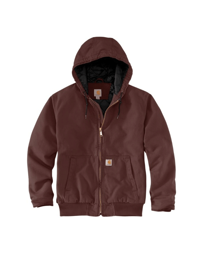Carhartt 104050-224 Mens Washed Duck Insulated Active Jac Dark Cedar front view on model. If you need any assistance with this item or the purchase of this item please call us at five six one seven four eight eight eight zero one Monday through Saturday 10:00a.m EST to 8:00 p.m EST