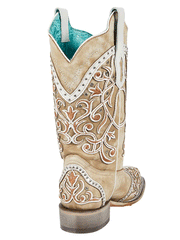 Corral A4165 Ladies Embroidery and Studs Square Toe Western Boot White back view. If you need any assistance with this item or the purchase of this item please call us at five six one seven four eight eight eight zero one Monday through Saturday 10:00a.m EST to 8:00 p.m EST