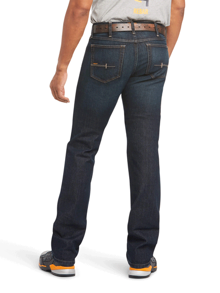 Ariat 10034627 Mens Rebar M7 Slim DuraStretch Basic Stackable Straight Leg Jean Blackstone back view. If you need any assistance with this item or the purchase of this item please call us at five six one seven four eight eight eight zero one Monday through Saturday 10:00a.m EST to 8:00 p.m EST