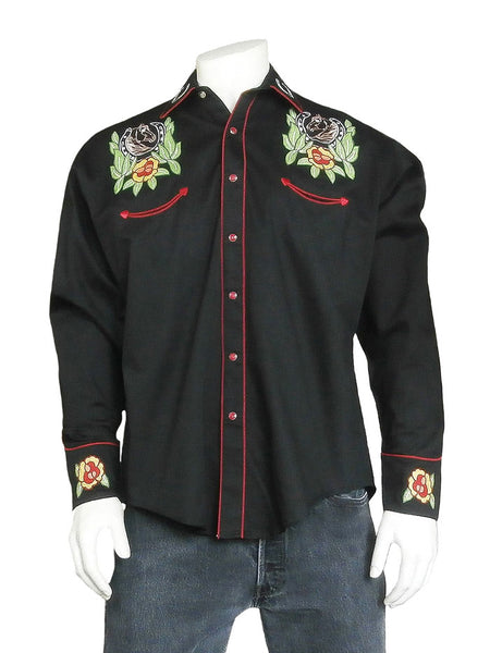 Rockmount 6809 Mens Vintage Horsehead & Floral Embroidered Western Shirt Black front view