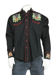 Rockmount 6809 Mens Vintage Horsehead & Floral Embroidered Western Shirt Black front view. If you need any assistance with this item or the purchase of this item please call us at five six one seven four eight eight eight zero one Monday through Saturday 10:00a.m EST to 8:00 p.m EST
