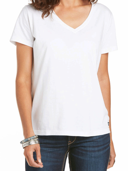 Ariat 10035200 Womens Element T-Shirt White alt front view. If you need any assistance with this item or the purchase of this item please call us at five six one seven four eight eight eight zero one Monday through Saturday 10:00a.m EST to 8:00 p.m EST