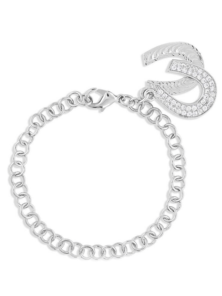 Montana Silversmiths BC5165 Womens Country Charm Horseshoe Bracelet Silver front view. If you need any assistance with this item or the purchase of this item please call us at five six one seven four eight eight eight zero one Monday through Saturday 10:00a.m EST to 8:00 p.m EST