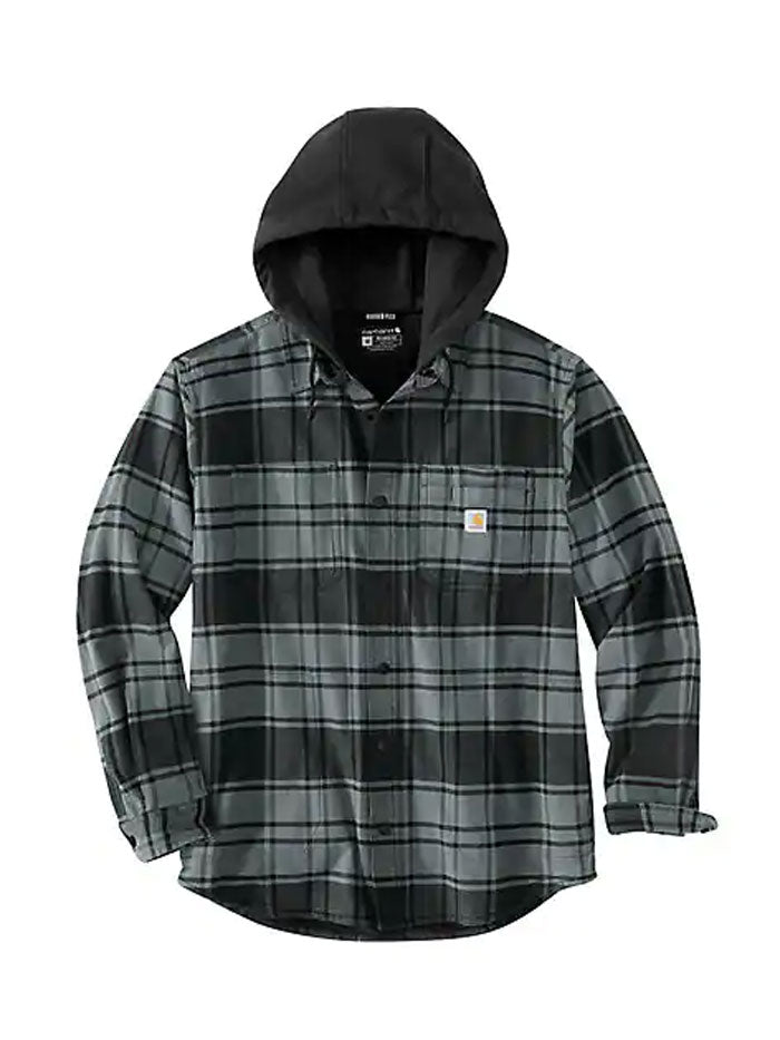 Carhartt 105621-ELM Mens Rugged Flex Flannel Fleece Lined Hooded Shirt Jac  Elm