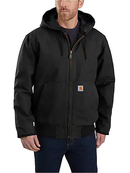 Carhartt 104050-BLK Mens Washed Duck Insulated Active Jac  Black front view. If you need any assistance with this item or the purchase of this item please call us at five six one seven four eight eight eight zero one Monday through Saturday 10:00a.m EST to 8:00 p.m EST