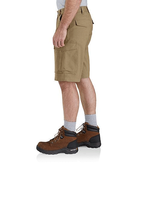 Carhartt 103542-253 Mens Rugged Flex® Relaxed Fit Canvas Cargo Work Short Dark Khaki front view. If you need any assistance with this item or the purchase of this item please call us at five six one seven four eight eight eight zero one Monday through Saturday 10:00a.m EST to 8:00 p.m EST