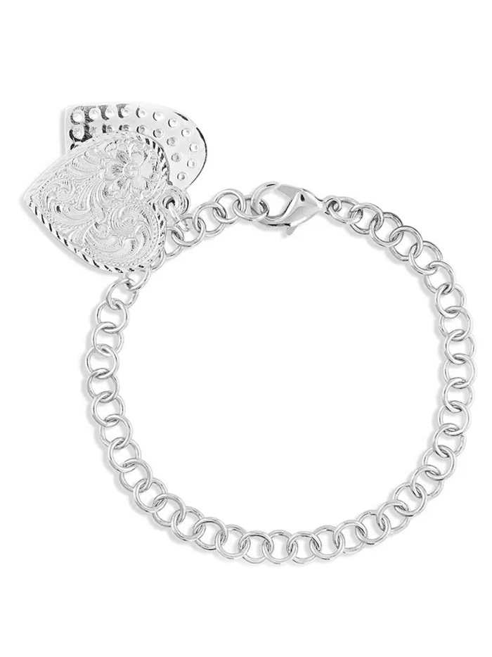 Montana Silversmiths BC5163 Womens Country Charm Duo Heart Bracelet Silver front view. If you need any assistance with this item or the purchase of this item please call us at five six one seven four eight eight eight zero one Monday through Saturday 10:00a.m EST to 8:00 p.m EST
