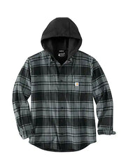 Carhartt 105621-ELM Mens Rugged Flex Flannel Fleece Lined Hooded Shirt Jac Elm front view. If you need any assistance with this item or the purchase of this item please call us at five six one seven four eight eight eight zero one Monday through Saturday 10:00a.m EST to 8:00 p.m EST
