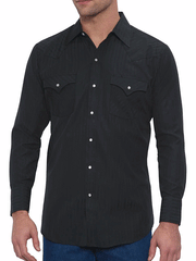 Ely Cattleman 15201934-89 Mens Long Sleeve Tone On Tone Western Shirt Black front view untucked. If you need any assistance with this item or the purchase of this item please call us at five six one seven four eight eight eight zero one Monday through Saturday 10:00a.m EST to 8:00 p.m EST