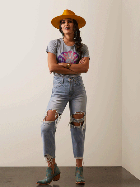 Ariat 10045187 Womens Ultra High Rise Tomboy Straight Jean Mykonos alternate front view. If you need any assistance with this item or the purchase of this item please call us at five six one seven four eight eight eight zero one Monday through Saturday 10:00a.m EST to 8:00 p.m EST