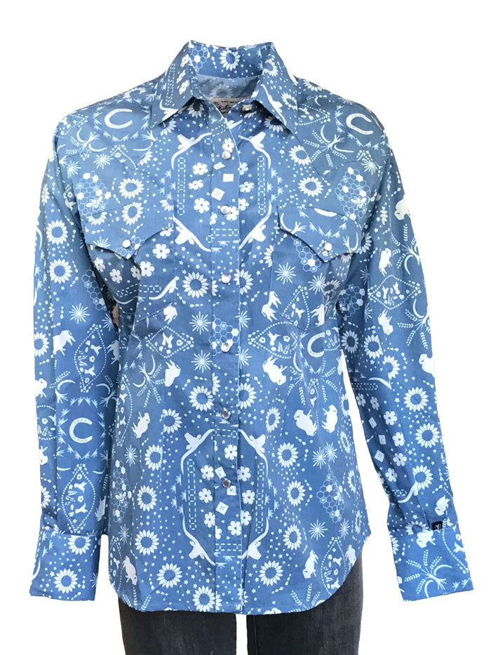 Rockmount 7733 Womens Bison Bandana Print Western Shirt Blue Rockmount 7733 Womens Bison Bandana Print Western Shirt Blue