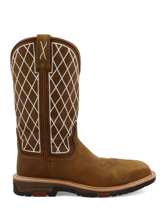 Twisted X WXBN002 Womens Western Nano Toe Work Boot Oiled Saddle & Dark Brown side / front view. If you need any assistance with this item or the purchase of this item please call us at five six one seven four eight eight eight zero one Monday through Saturday 10:00a.m EST to 8:00 p.m EST