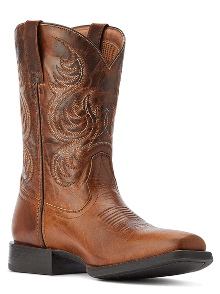 Ariat 10042399 Mens Sport Boss Man Western Boot Rich Cognac inner side and front view. If you need any assistance with this item or the purchase of this item please call us at five six one seven four eight eight eight zero one Monday through Saturday 10:00a.m EST to 8:00 p.m EST