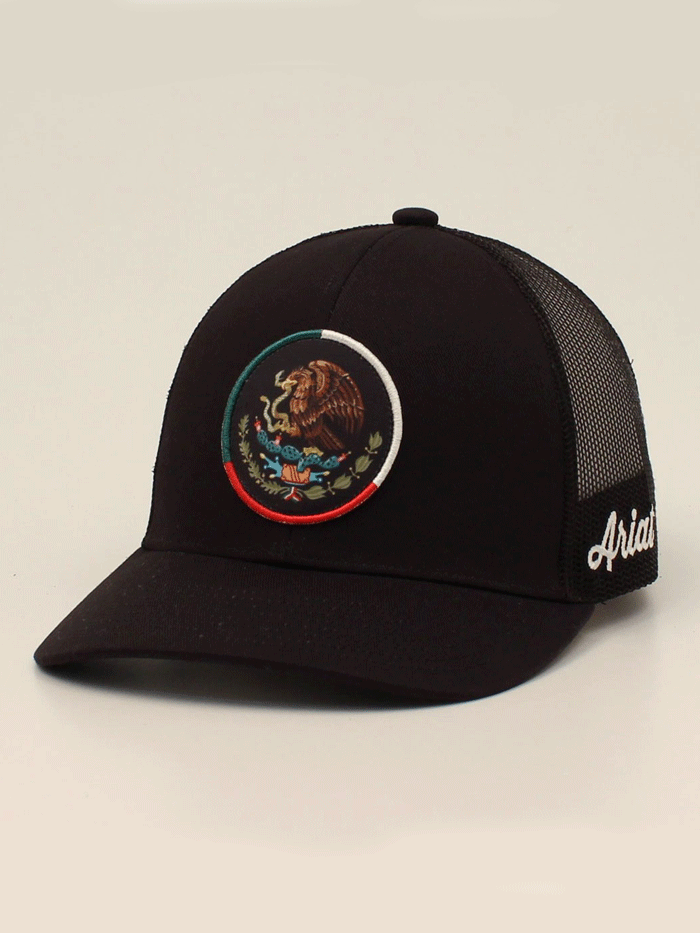 Ariat A300052001 Snap Back Mexico Flag Eagle Cap Black front and side view. If you need any assistance with this item or the purchase of this item please call us at five six one seven four eight eight eight zero one Monday through Saturday 10:00a.m EST to 8:00 p.m EST