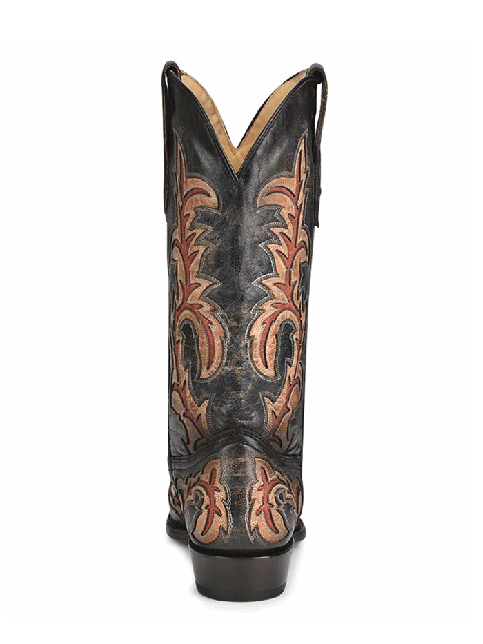Corral C3883 Mens Inlay And Embroidery Cowboy Boots Black And Red side and front view. If you need any assistance with this item or the purchase of this item please call us at five six one seven four eight eight eight zero one Monday through Saturday 10:00a.m EST to 8:00 p.m EST