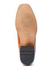 Ariat 10044524 Mens Futurity Showman Western Boot Dark Copper Roughout sole view. If you need any assistance with this item or the purchase of this item please call us at five six one seven four eight eight eight zero one Monday through Saturday 10:00a.m EST to 8:00 p.m EST