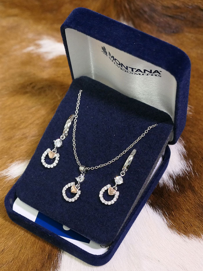 Montana Silversmiths JS4308 Hoofprints On My Heart Horseshoe Jewelry Set Silver. If you need any assistance with this item or the purchase of this item please call us at five six one seven four eight eight eight zero one Monday through Saturday 10:00a.m EST to 8:00 p.m EST