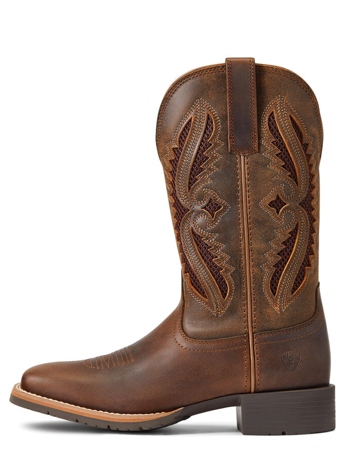 Ariat 10040411 Womens Hybrid Rancher VentTek 360° Western Boot Distressed Tan front and side view. If you need any assistance with this item or the purchase of this item please call us at five six one seven four eight eight eight zero one Monday through Saturday 10:00a.m EST to 8:00 p.m EST