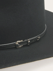 Stetson SBSNCA-413407 SENECA 4X Cowboy Hat Black band close up. If you need any assistance with this item or the purchase of this item please call us at five six one seven four eight eight eight zero one Monday through Saturday 10:00a.m EST to 8:00 p.m EST