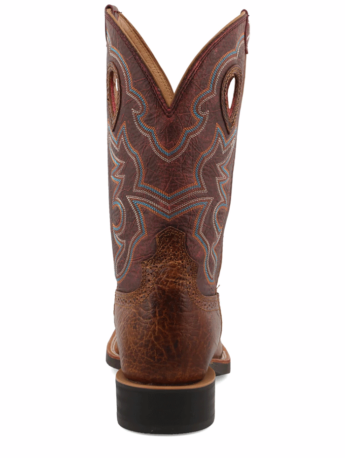 Twisted X MRS0065 Mens Ruff Stock Western Work Boot Peanut Burgundy front and side view. If you need any assistance with this item or the purchase of this item please call us at five six one seven four eight eight eight zero one Monday through Saturday 10:00a.m EST to 8:00 p.m EST