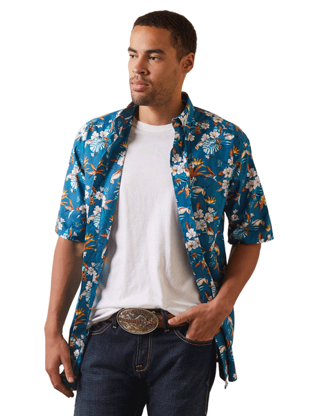 Ariat 10043867 Mens Keon Classic Fit Shirt Lyons Blue front view open. If you need any assistance with this item or the purchase of this item please call us at five six one seven four eight eight eight zero one Monday through Saturday 10:00a.m EST to 8:00 p.m EST