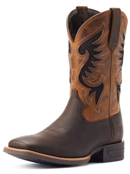 Ariat 10044573 Mens Cowpuncher VentTEK Western Boot Dark Brown front and side view. If you need any assistance with this item or the purchase of this item please call us at five six one seven four eight eight eight zero one Monday through Saturday 10:00a.m EST to 8:00 p.m EST