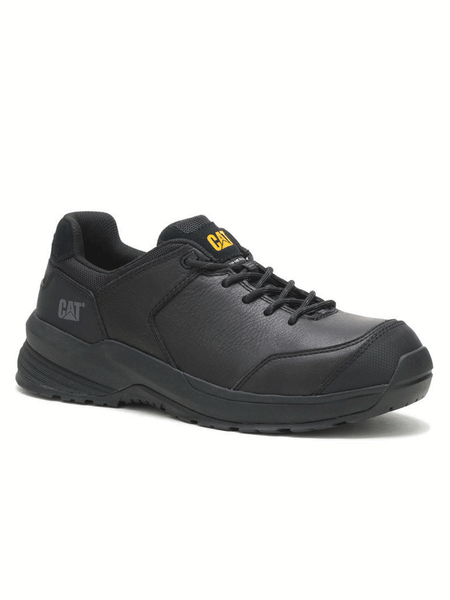 Caterpillar P91351 Mens Streamline 2.0 Leather Composite Toe Black front-side view. If you need any assistance with this item or the purchase of this item please call us at five six one seven four eight eight eight zero one Monday through Saturday 10:00a.m EST to 8:00 p.m EST