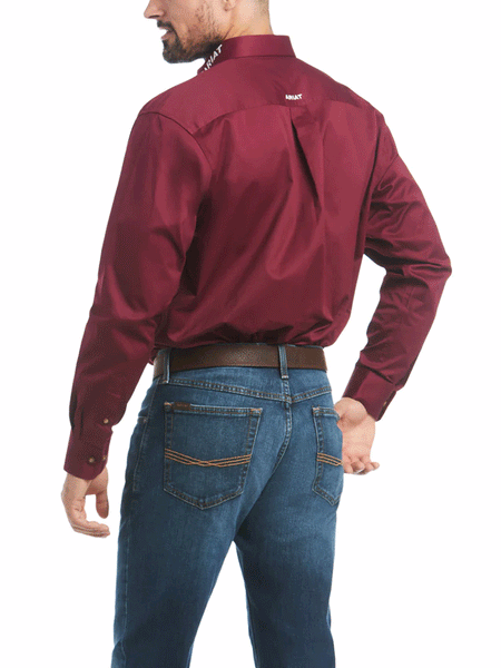 Ariat 10027995 Mens Team Logo Twill Classic Fit Shirt Burgundy back view. If you need any assistance with this item or the purchase of this item please call us at five six one seven four eight eight eight zero one Monday through Saturday 10:00a.m EST to 8:00 p.m EST