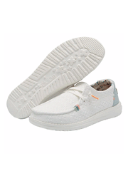 Hey Dude 121410164 Womens Wendy Boho Crochet Shoe White front and sole view. If you need any assistance with this item or the purchase of this item please call us at five six one seven four eight eight eight zero one Monday through Saturday 10:00a.m EST to 8:00 p.m EST