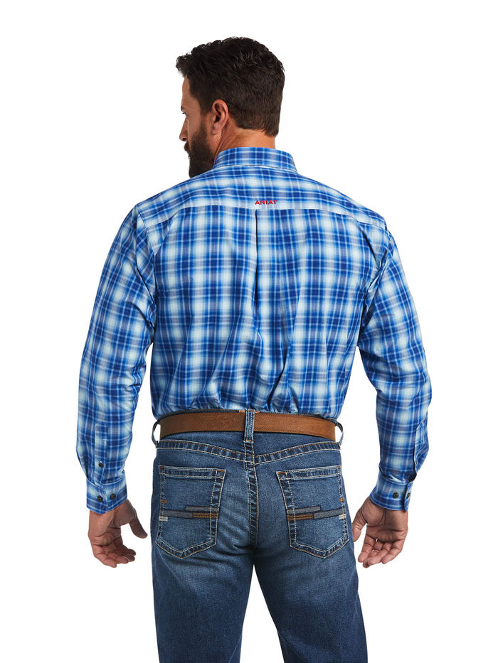 Ariat 10040786 Mens Pro Series Team Yves Classic Fit Shirt Cerulean Blue fron view on model. If you need any assistance with this item or the purchase of this item please call us at five six one seven four eight eight eight zero one Monday through Saturday 10:00a.m EST to 8:00 p.m EST