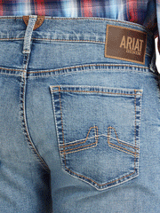 Ariat 10043184 Mens M8 Modern Ramon Slim Leg Jean Gaviota back pocket close up. If you need any assistance with this item or the purchase of this item please call us at five six one seven four eight eight eight zero one Monday through Saturday 10:00a.m EST to 8:00 p.m EST
